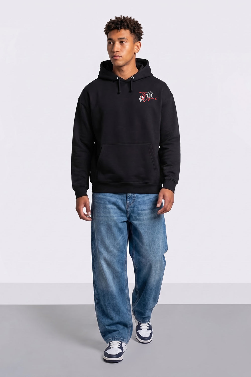 Oversized Tokyo Japan Graphic Hoodie in Black