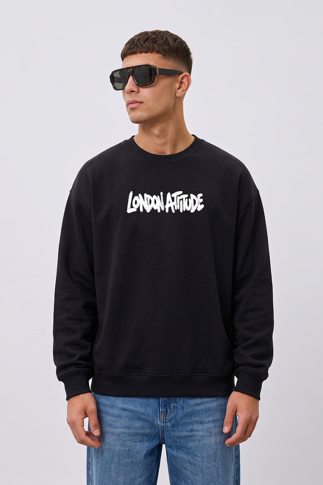 Relaxed Fit Heavyweight City Graffiti Sweatshirt in Black