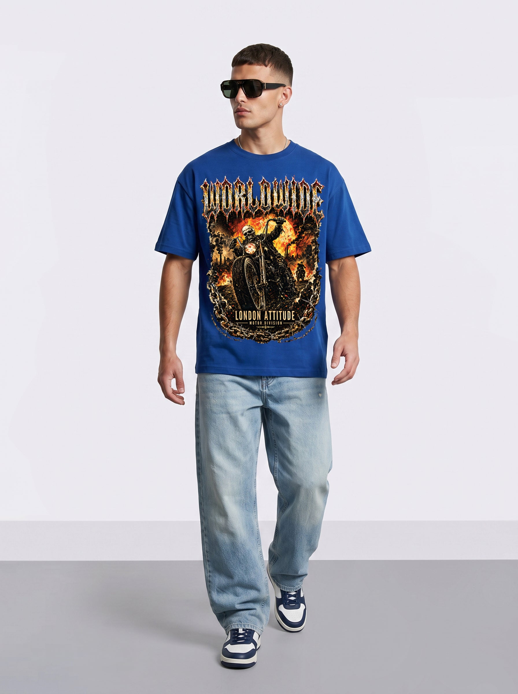 Worldwide Skull Biker Oversized Heavyweight Graphic T-Shirt