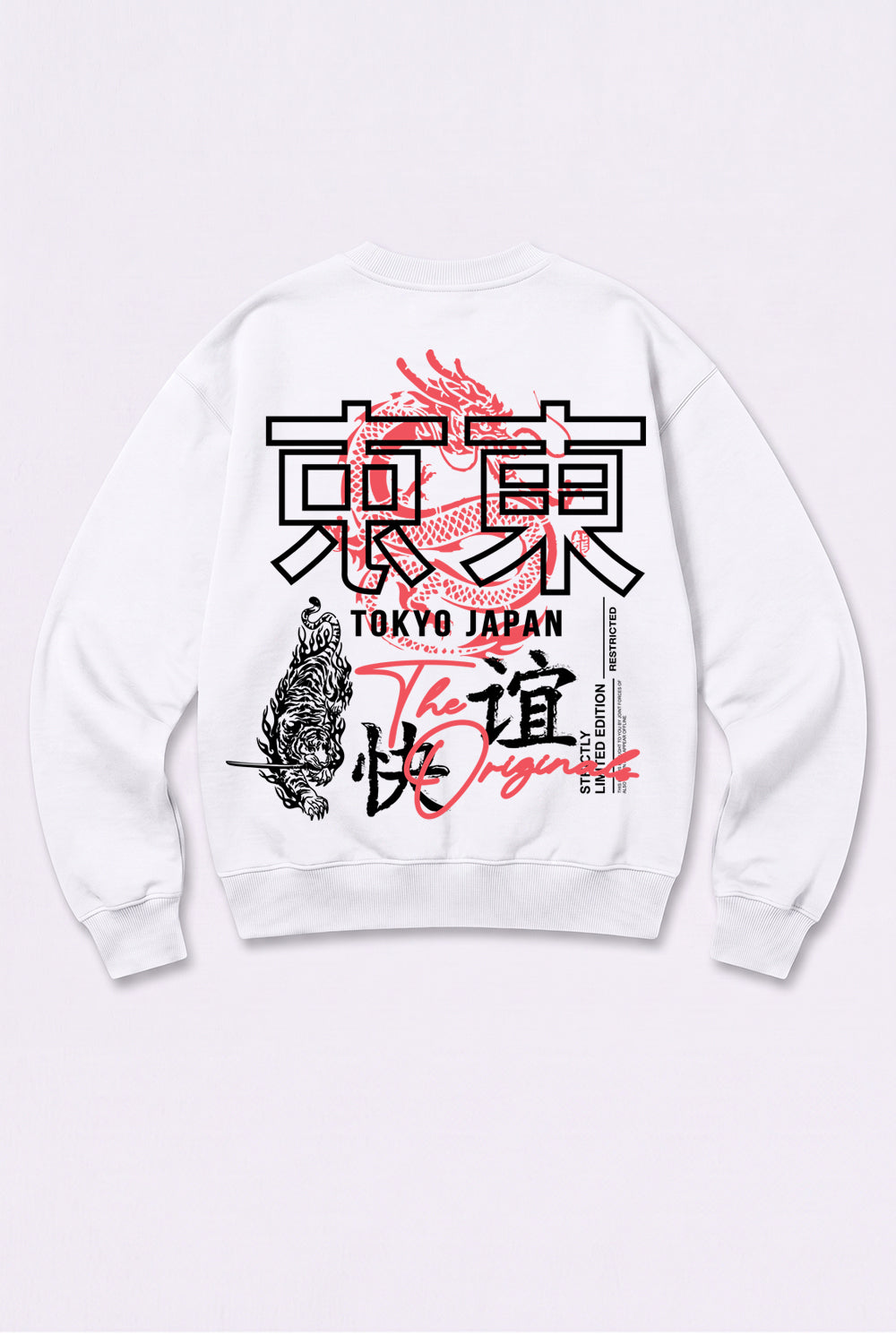 White Relaxed Fit Tokyo Dragon & Tiger Sweatshirt
