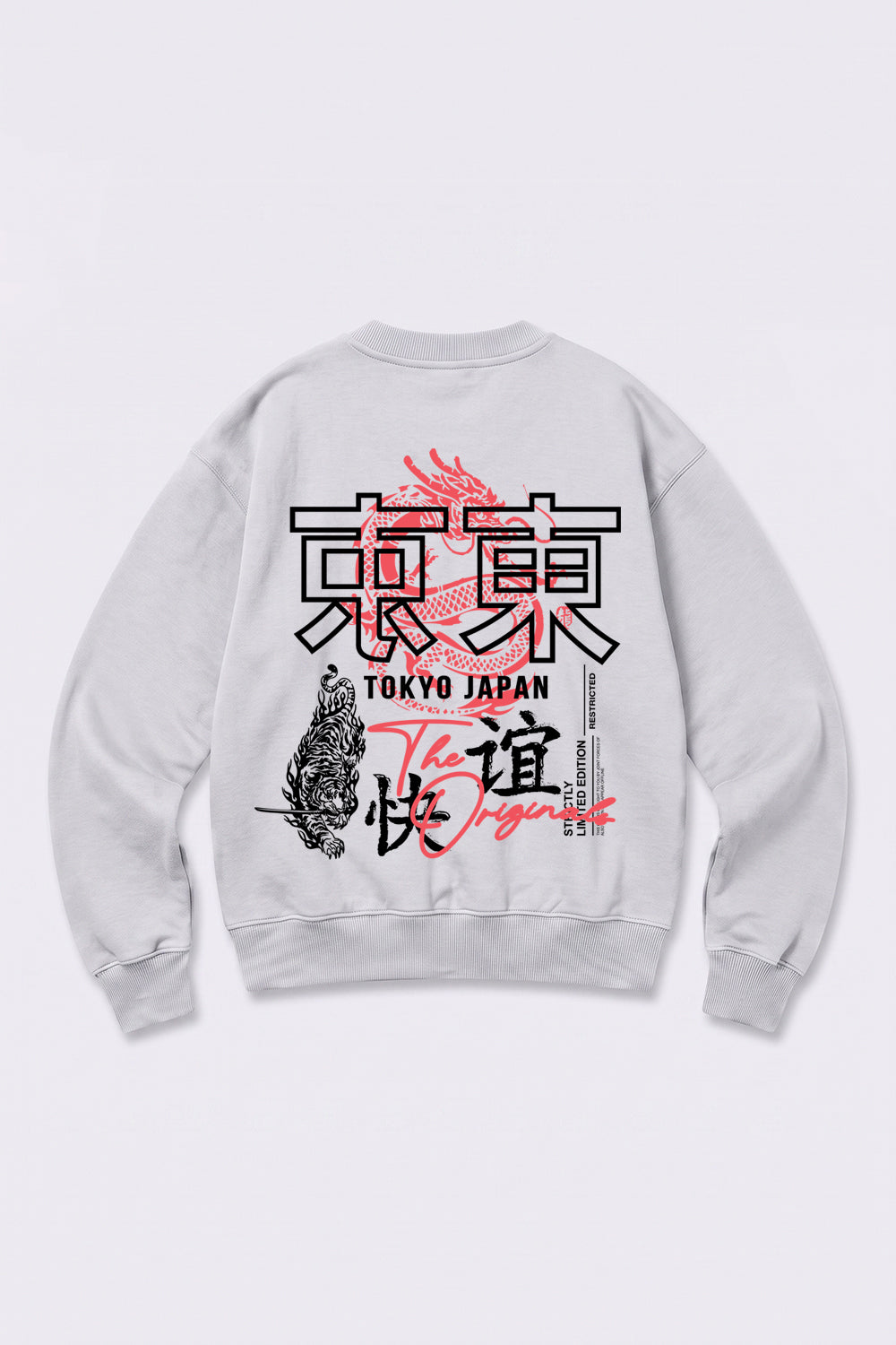 Oversized Tokyo Dragon & Tiger Sweatshirt in Heather Grey
