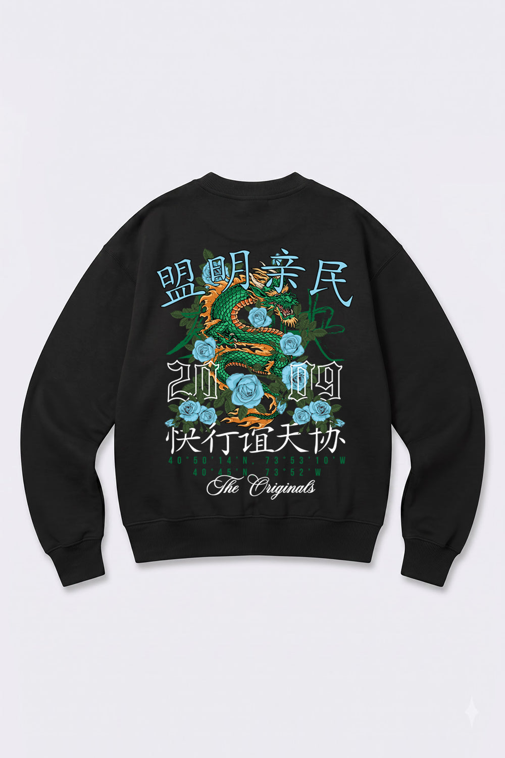Oversized Dragon Graphic Back Print Sweatshirt in Black