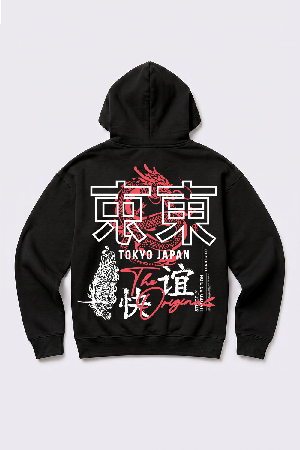 Oversized Tokyo Japan Graphic Hoodie in Black