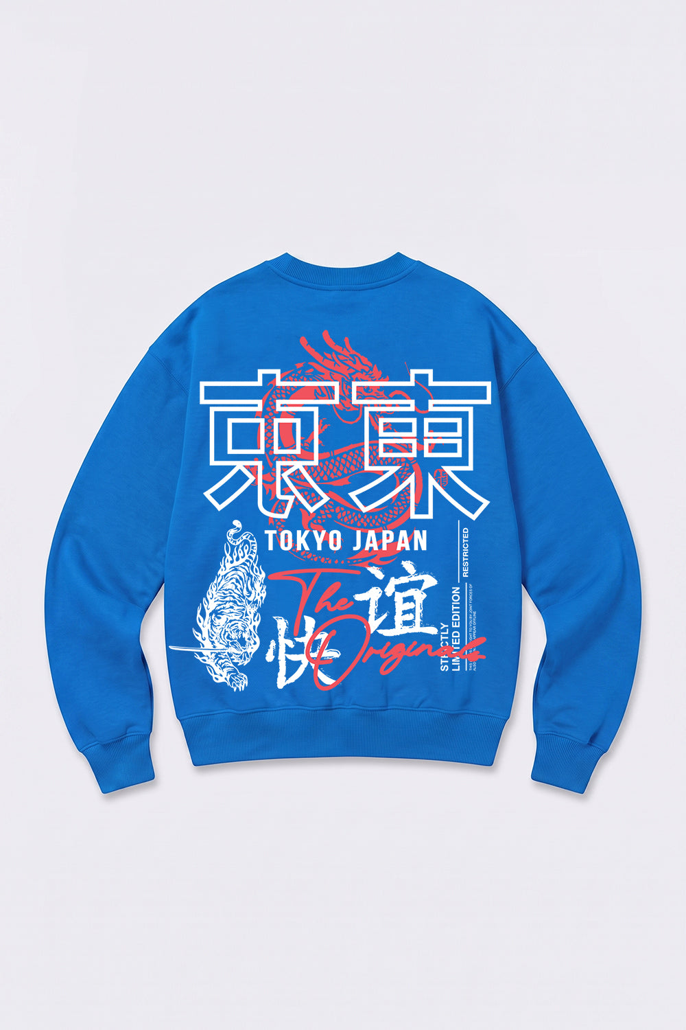 Relaxed Fit Tokyo Dragon & Tiger Sweatshirt in Royal Blue