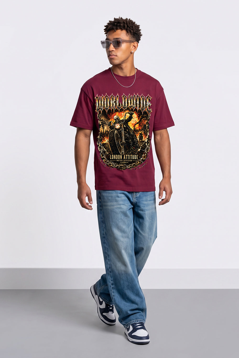 Worldwide Skull Biker Oversized Heavyweight Graphic T-Shirt