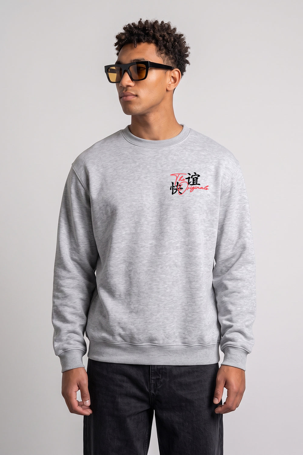 Oversized Tokyo Dragon & Tiger Sweatshirt in Heather Grey