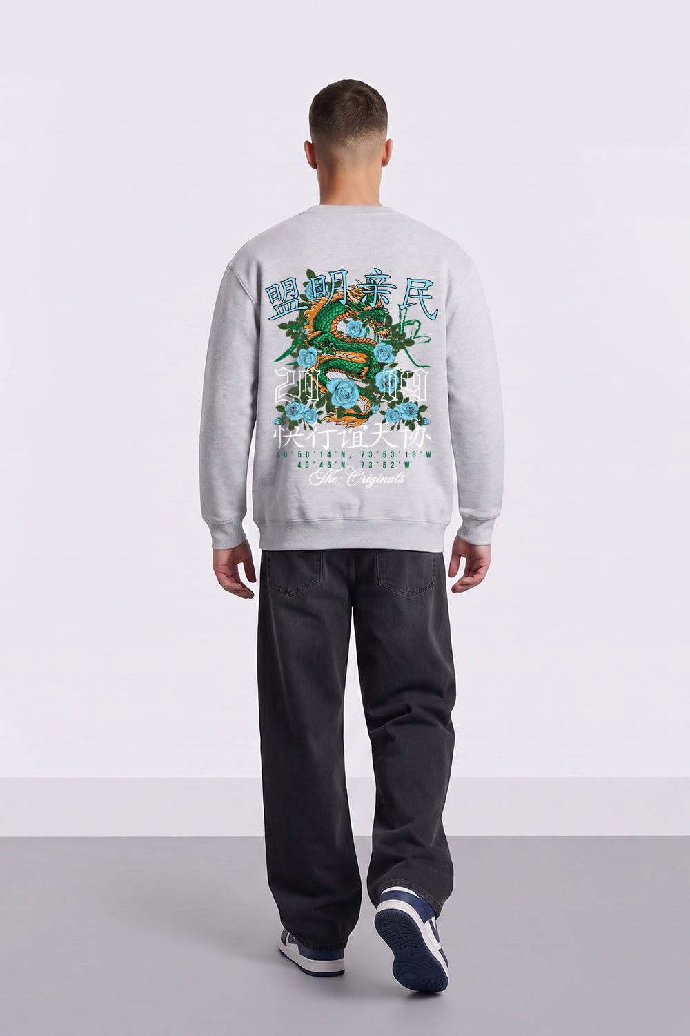 Oversized Dragon Graphic Back Print Sweatshirt
