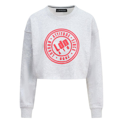 Women's Relaxed Fit  Logo Printed Cropped Sweatshirt Grey - London Attitude