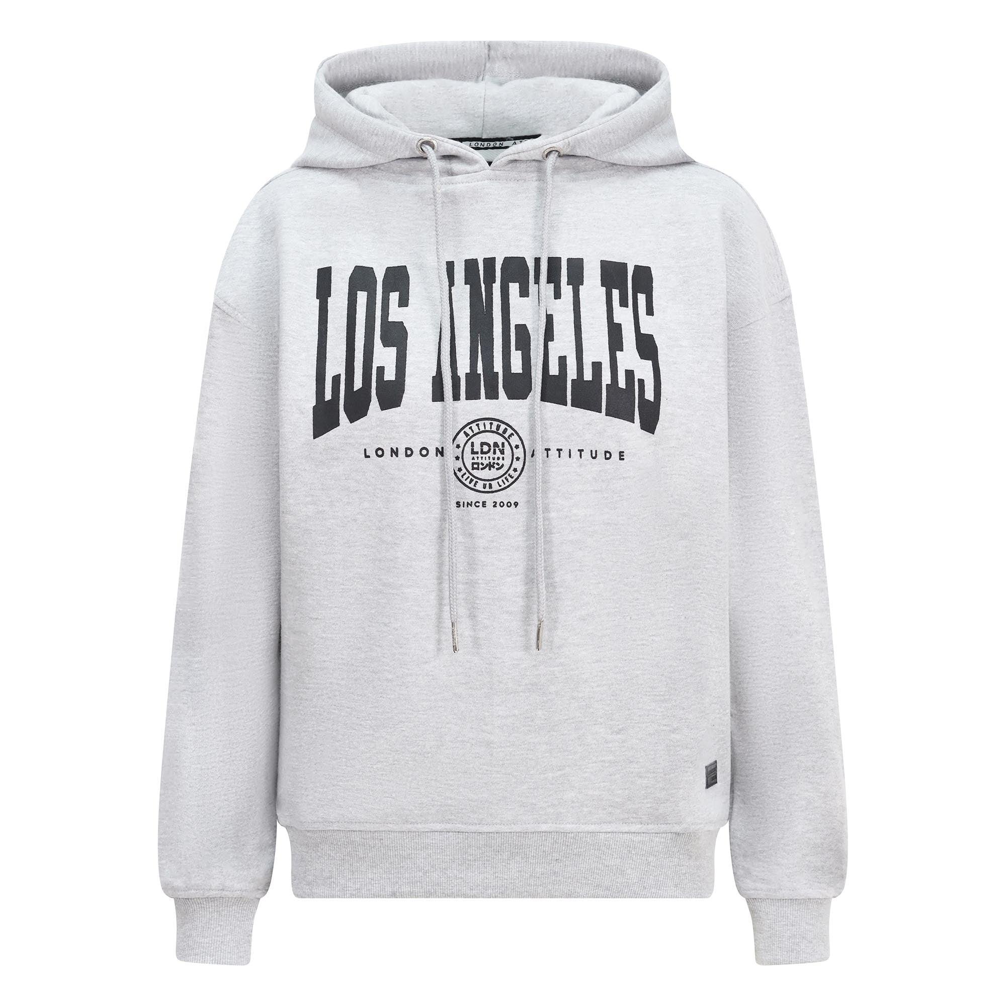 Women's Relaxed Fit "Los Angeles" Printed Hoodie Grey - London Attitude
