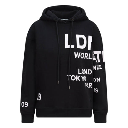 Women's Relaxed Fit Printed Hoodie Black - London Attitude