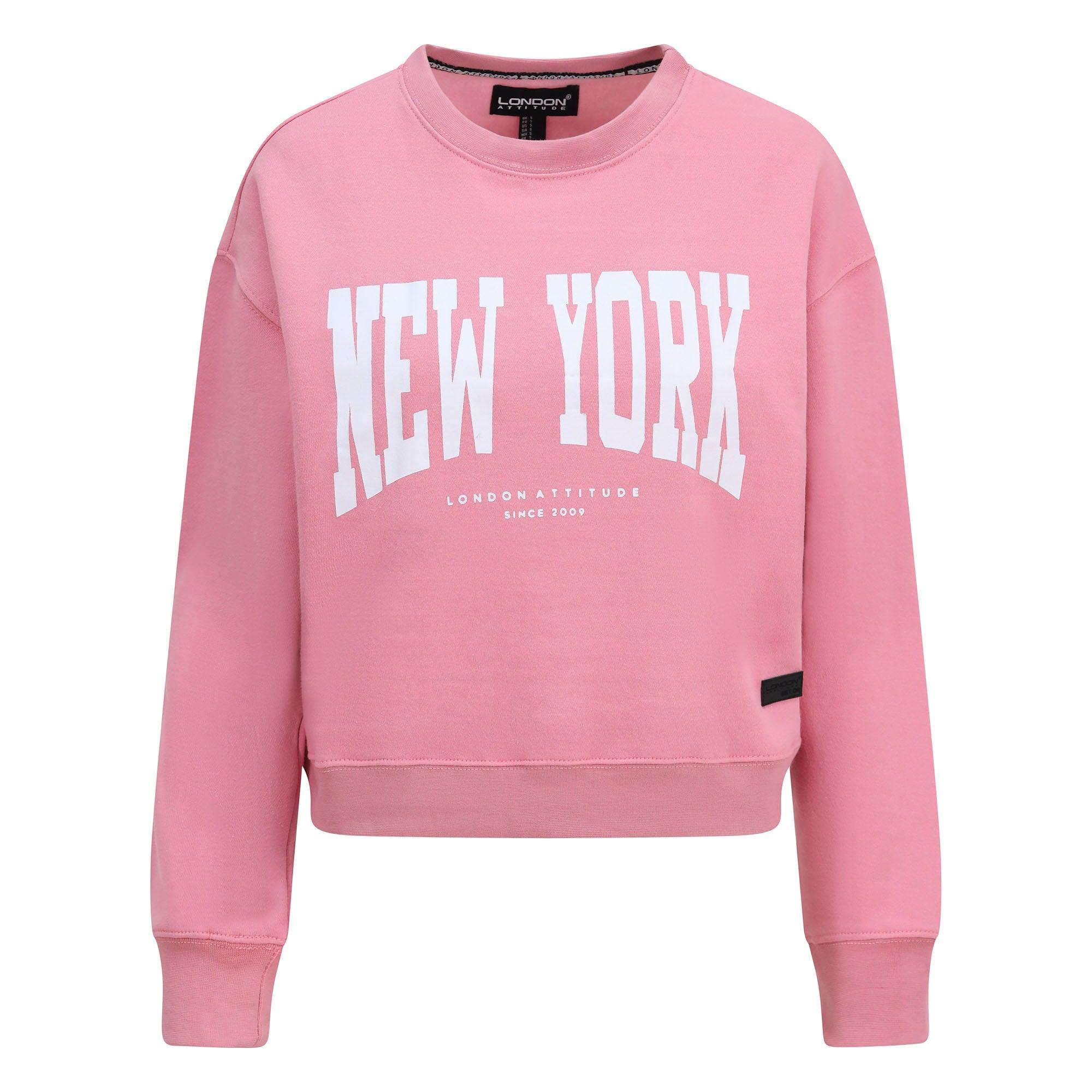 Women's Relaxed Fit New York Printed Sweatshirt Pink - London Attitude