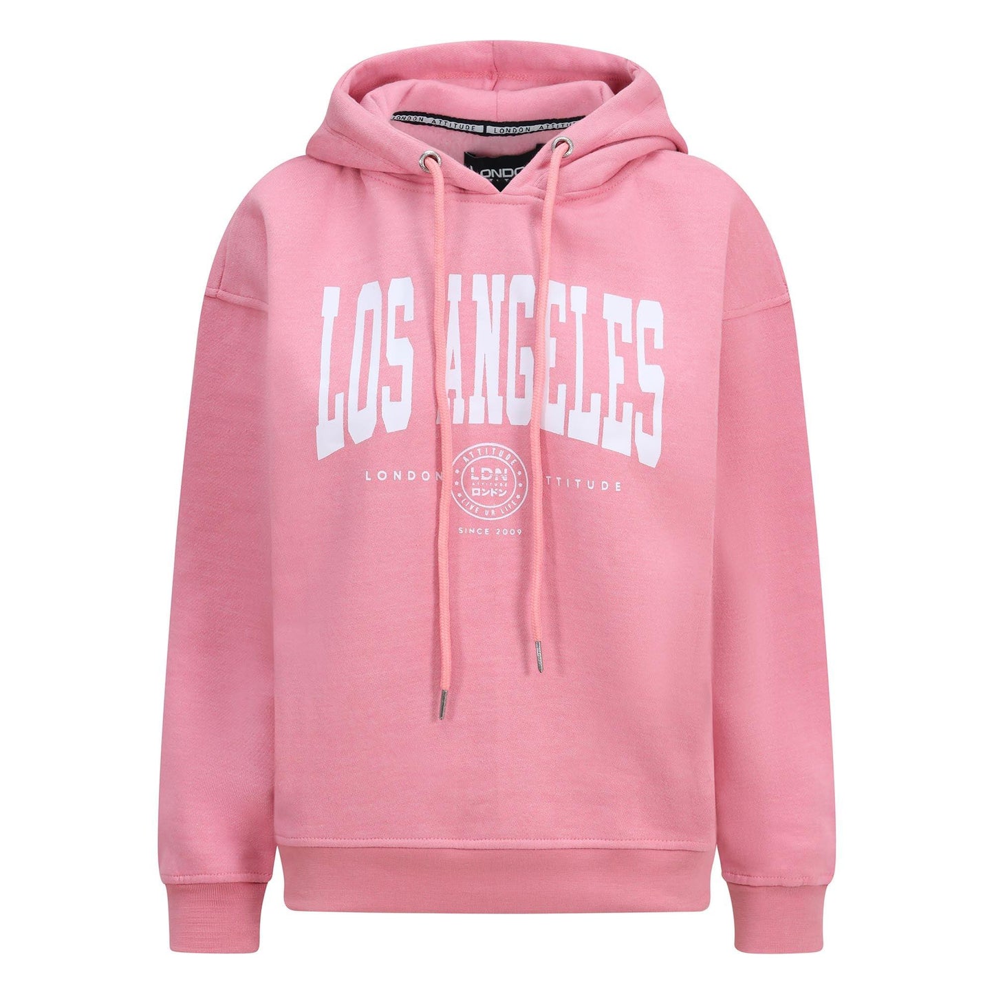 Women's Relaxed Fit "Los Angeles" Printed Hoodie Pink - London Attitude