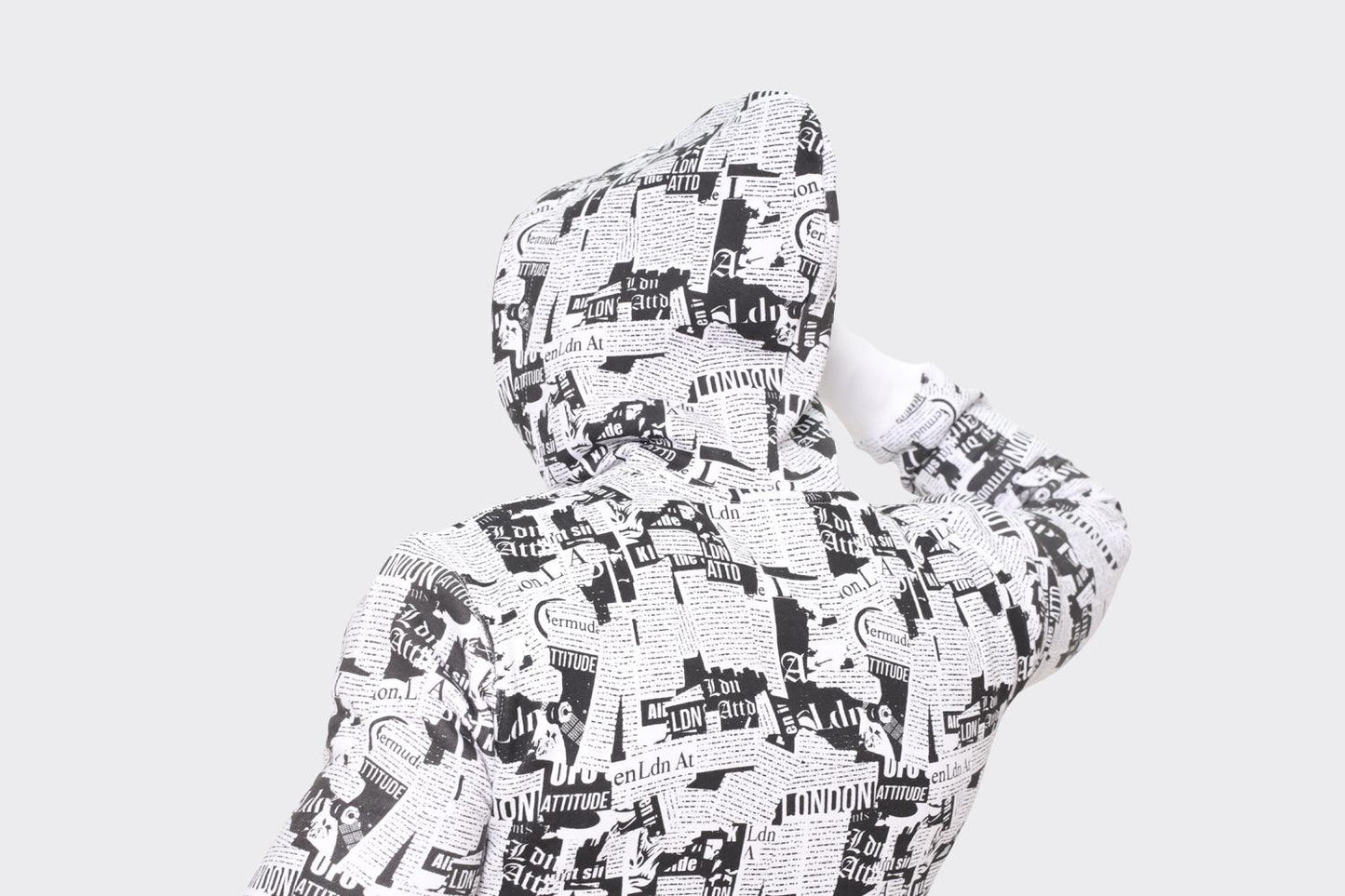 London Attitude Men's Black and White All-Over Graphic Print Hoodie - London Attitude