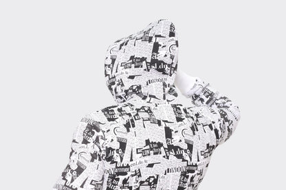 London Attitude Men's Black and White All-Over Graphic Print Hoodie - London Attitude