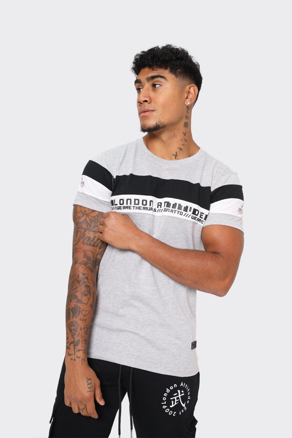 Men's Grey London Attitude T-Shirt with Stripe Graphic - London Attitude