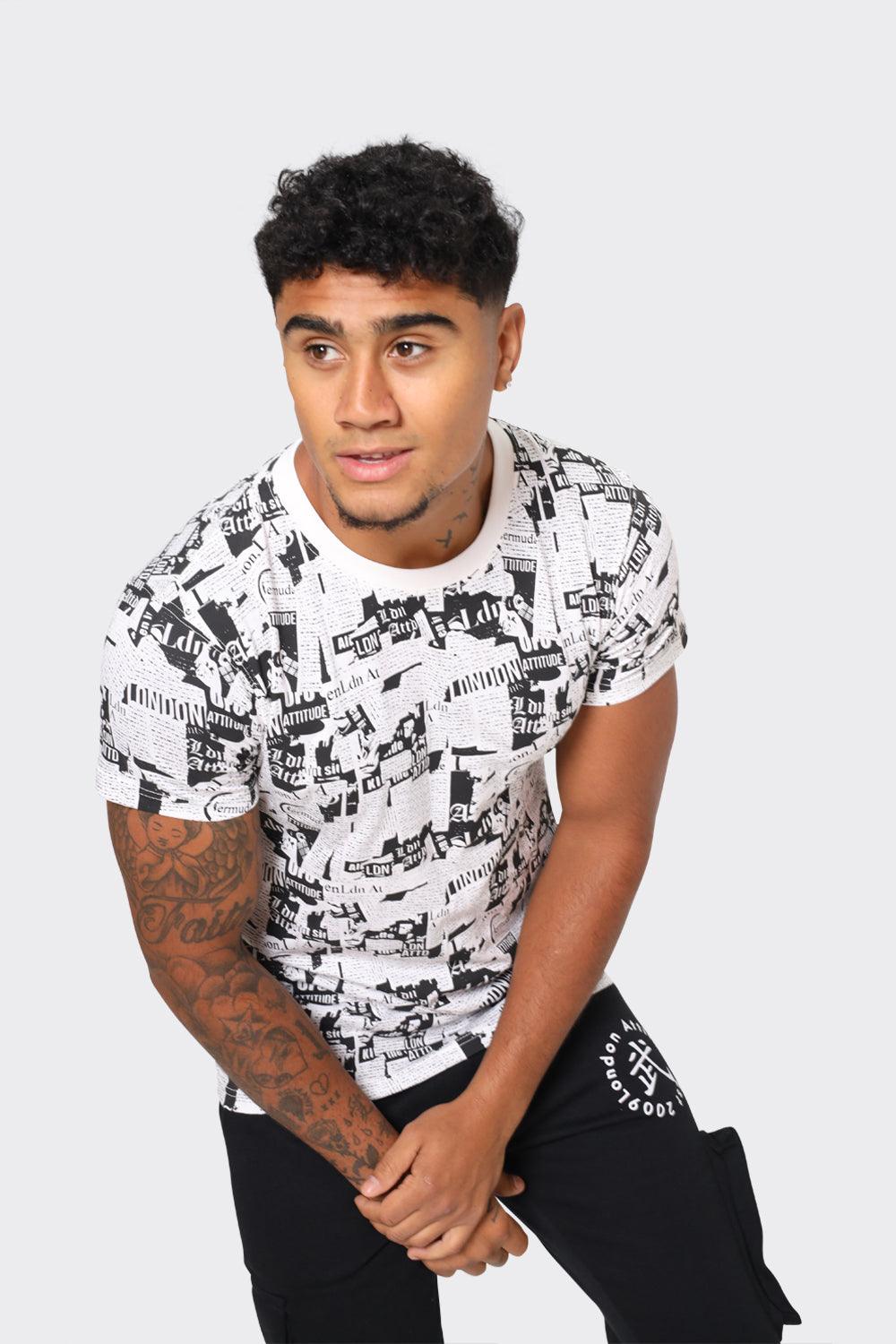 Men’s Black and White Graphic Print T-Shirt – London Attitude - London Attitude
