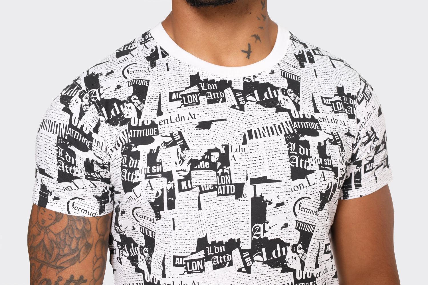 Men’s Black and White Graphic Print T-Shirt – London Attitude - London Attitude