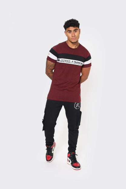 Men's Burgundy London Attitude T-Shirt with Stripe Graphic - London Attitude