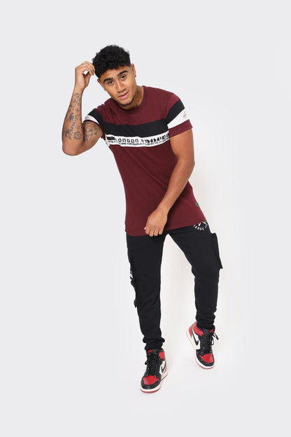 Men's Burgundy London Attitude T-Shirt with Stripe Graphic - London Attitude