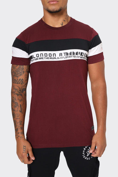 Men's Burgundy London Attitude T-Shirt with Stripe Graphic - London Attitude