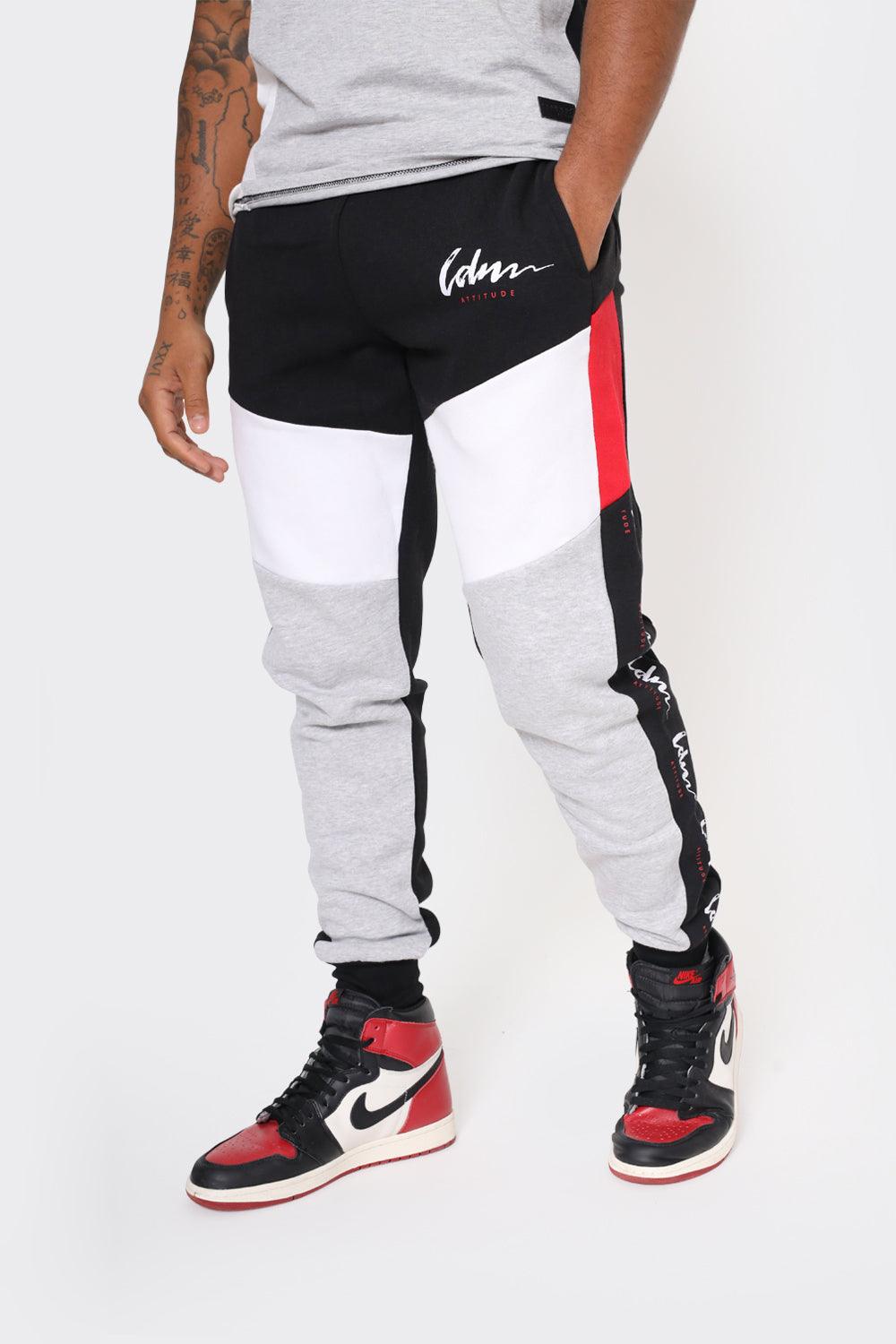 Men's Colour Block Joggers in Red, Grey & Black - London Attitude