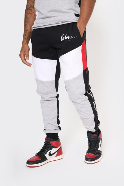 Men's Colour Block Joggers in Red, Grey & Black - London Attitude