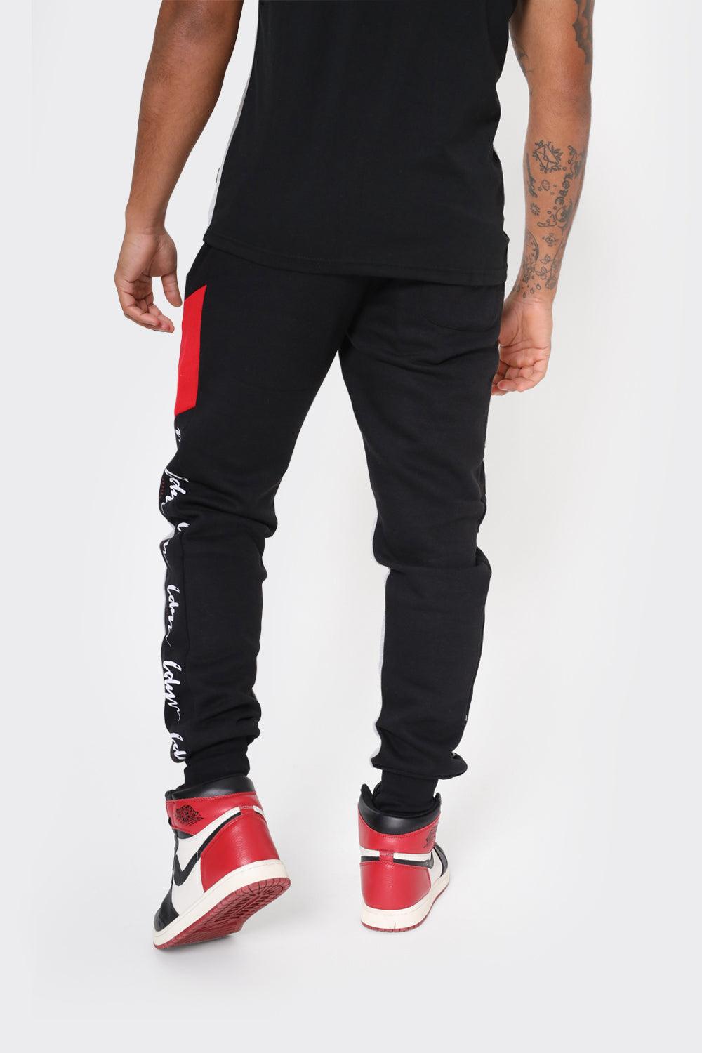 Men's Colour Block Joggers in Red, Grey & Black - London Attitude