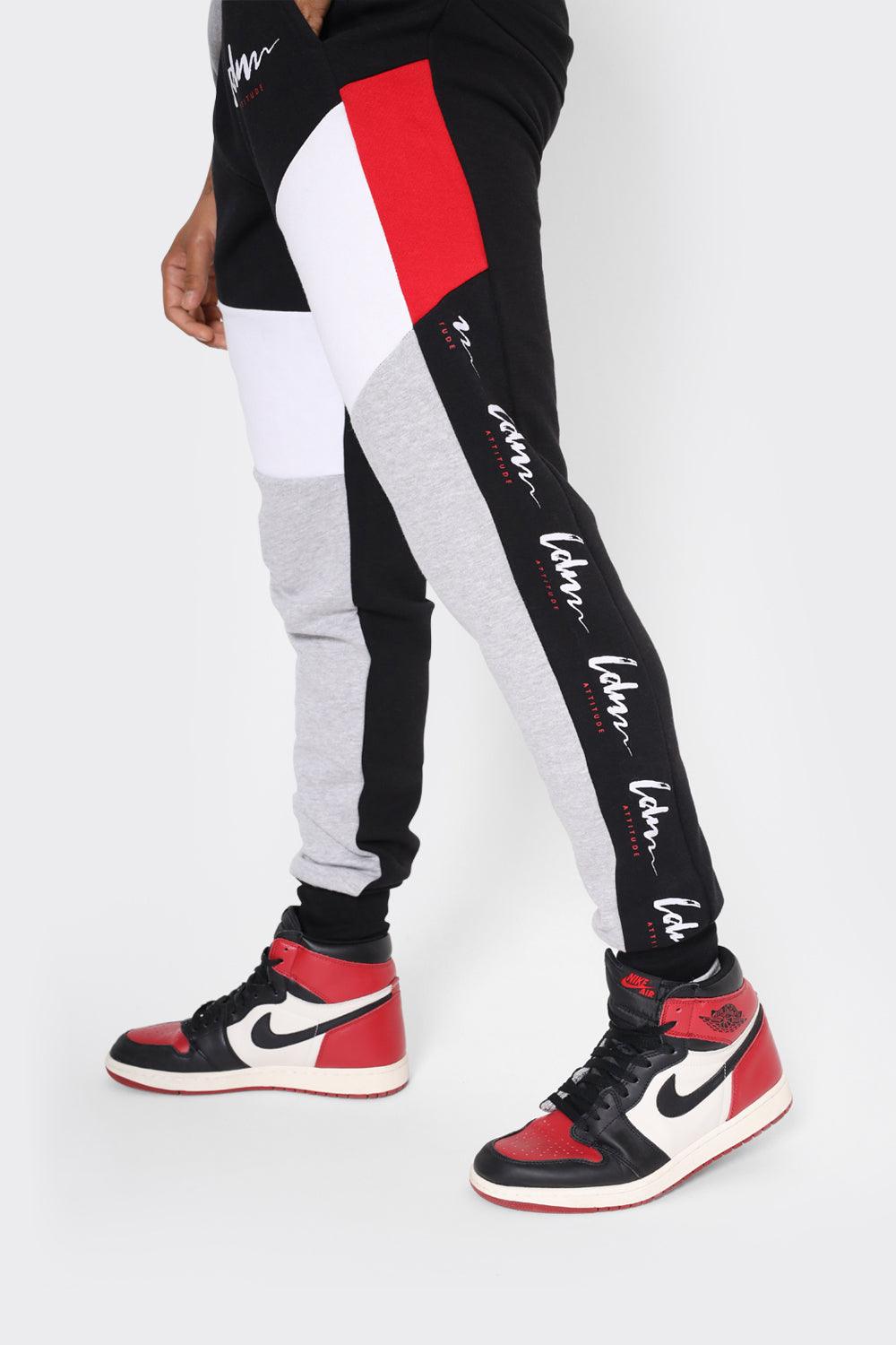 Men's Colour Block Joggers in Red, Grey & Black - London Attitude