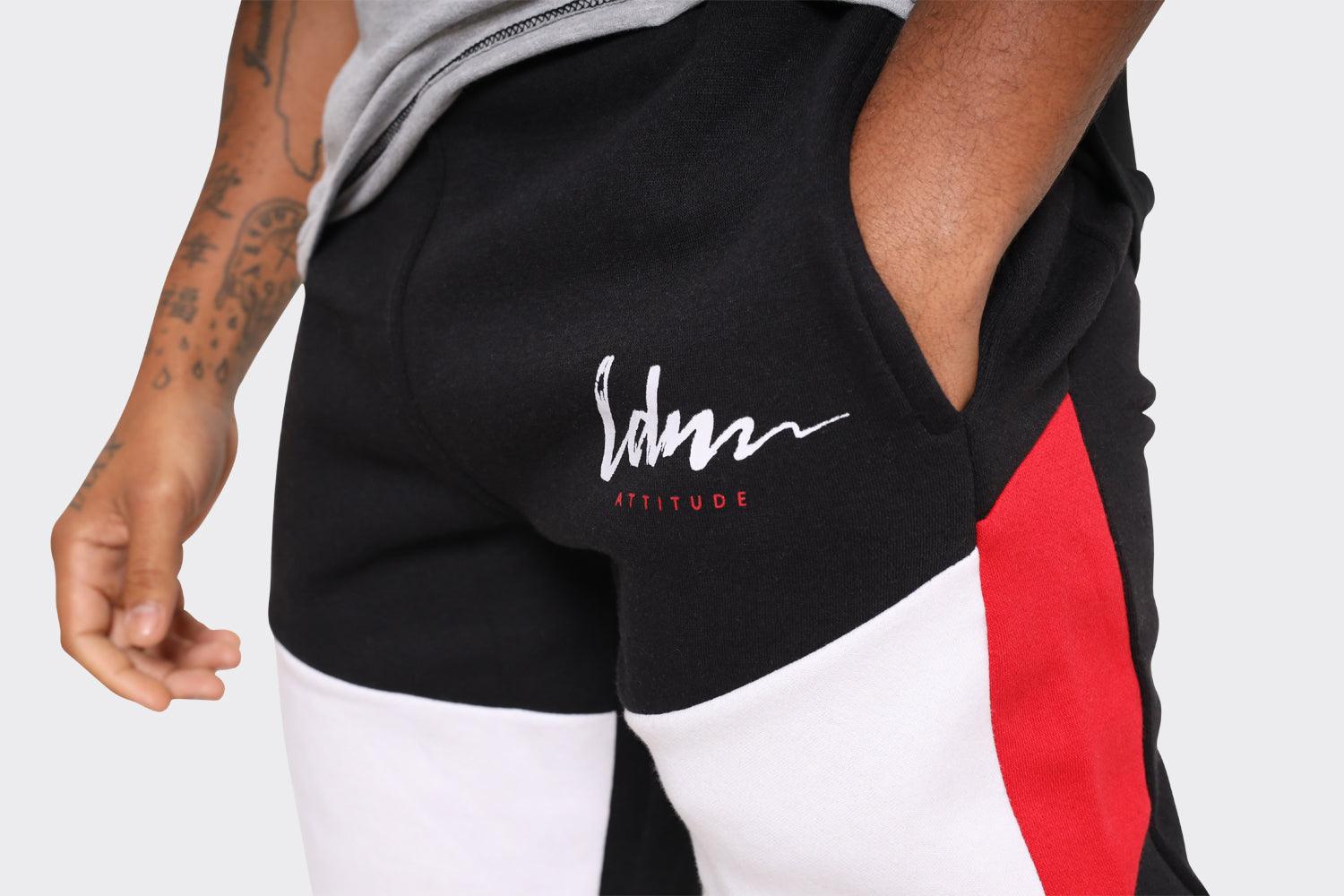 Men's Colour Block Joggers in Red, Grey & Black - London Attitude