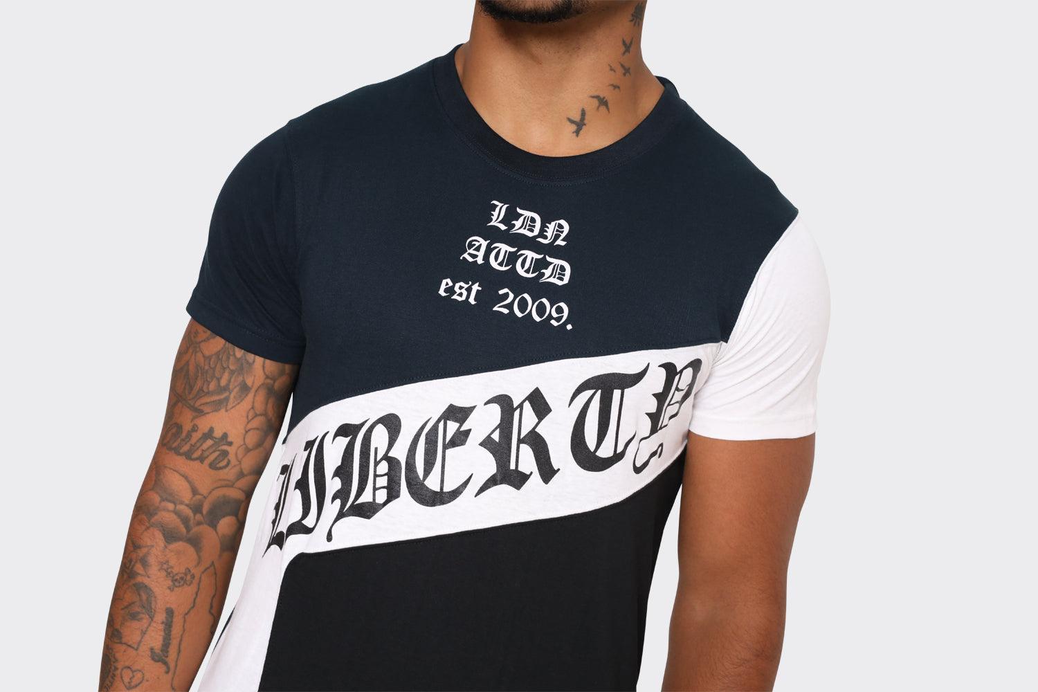 Men's Liberty Graphic T-Shirt by London Attitude -Dark Blue, Black & White - London Attitude