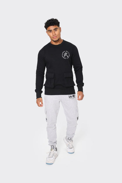 Men's Black London Attitude Crewneck Sweatshirt with Cargo Pockets - London Attitude