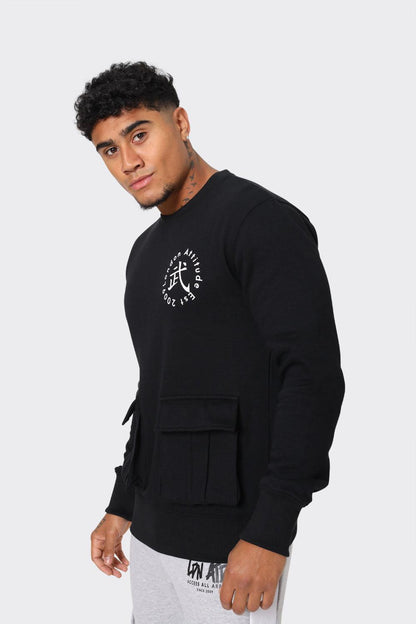 Men's Black London Attitude Crewneck Sweatshirt with Cargo Pockets - London Attitude