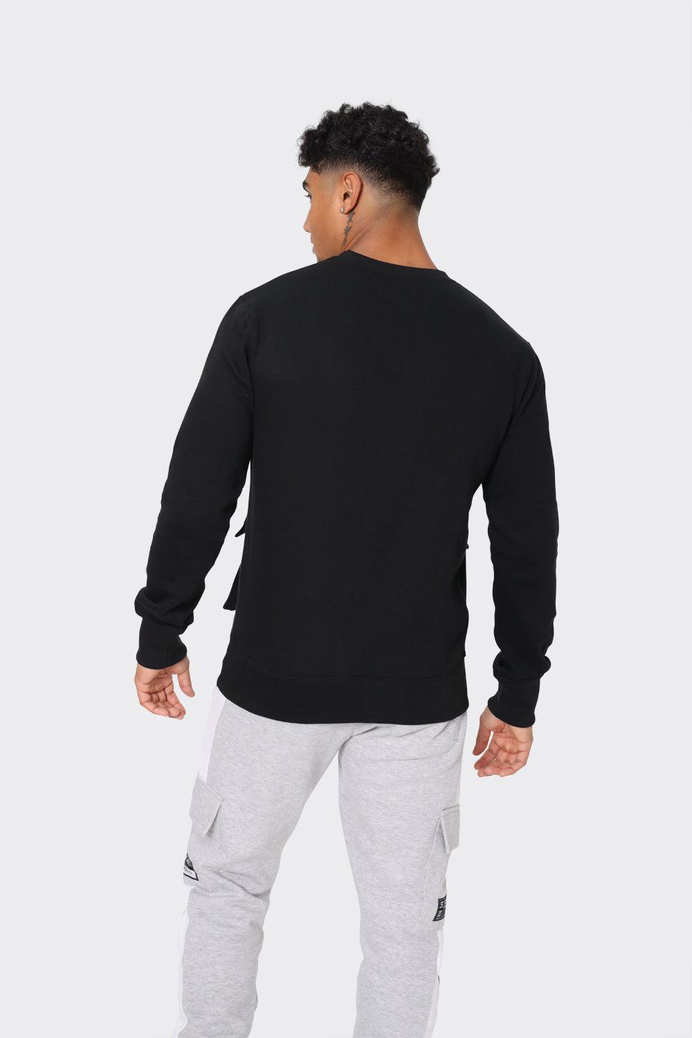 Men's Black London Attitude Crewneck Sweatshirt with Cargo Pockets - London Attitude
