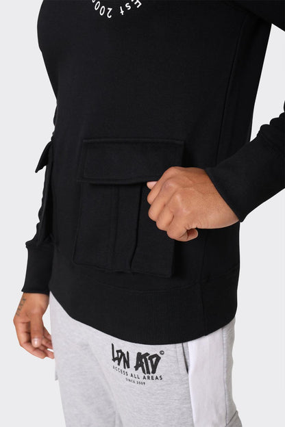 Men's Black London Attitude Crewneck Sweatshirt with Cargo Pockets - London Attitude