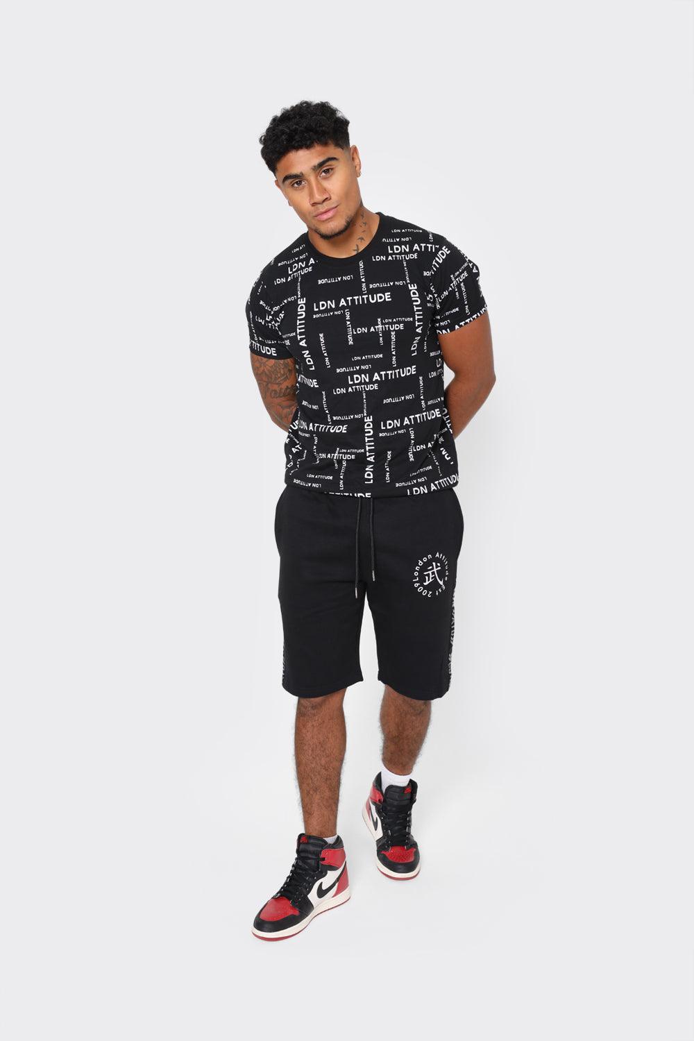 London Attitude Men's Black Cargo Shorts with Logo Detailing - London Attitude