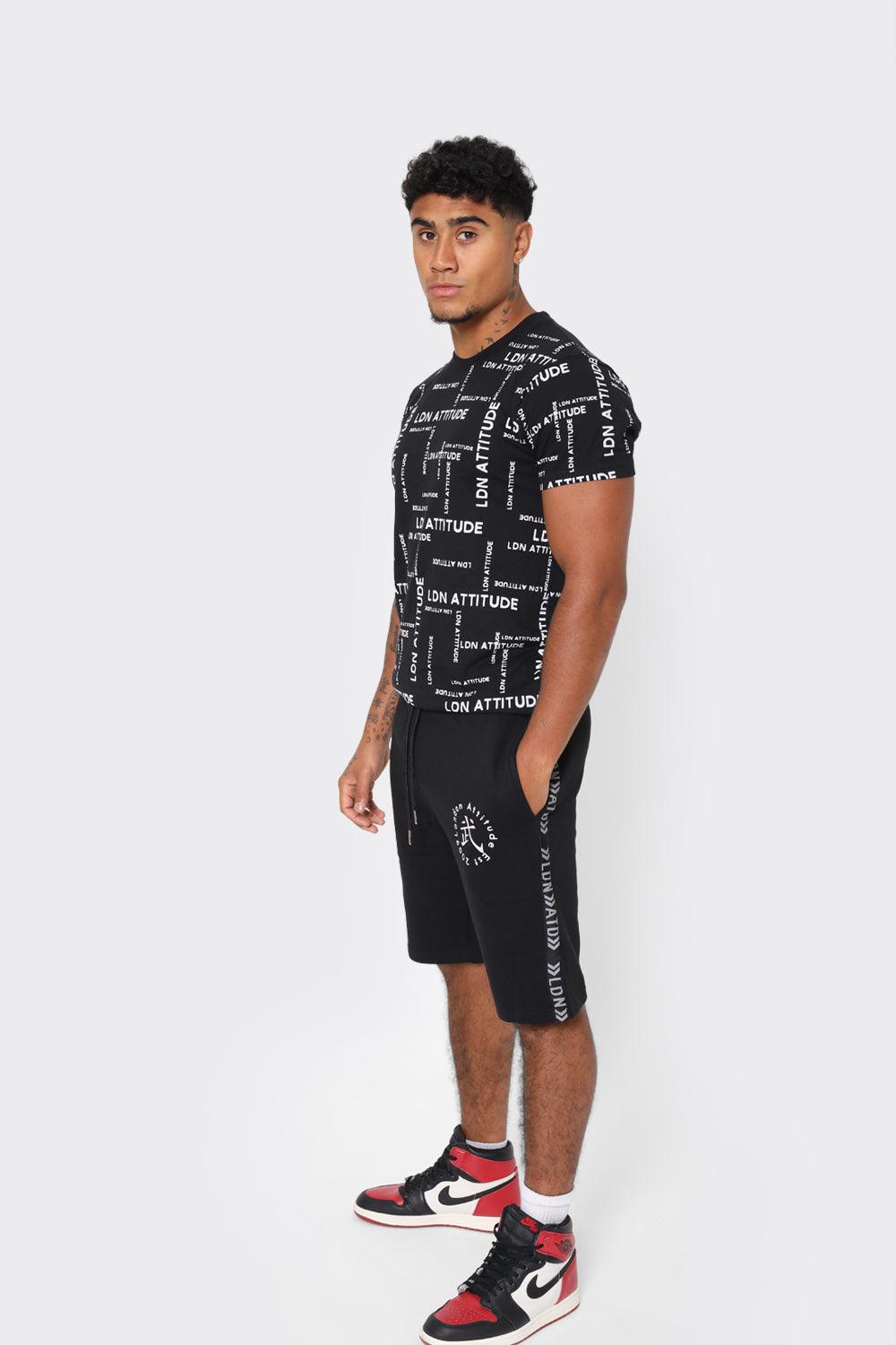 London Attitude Men's Black Cargo Shorts with Logo Detailing - London Attitude