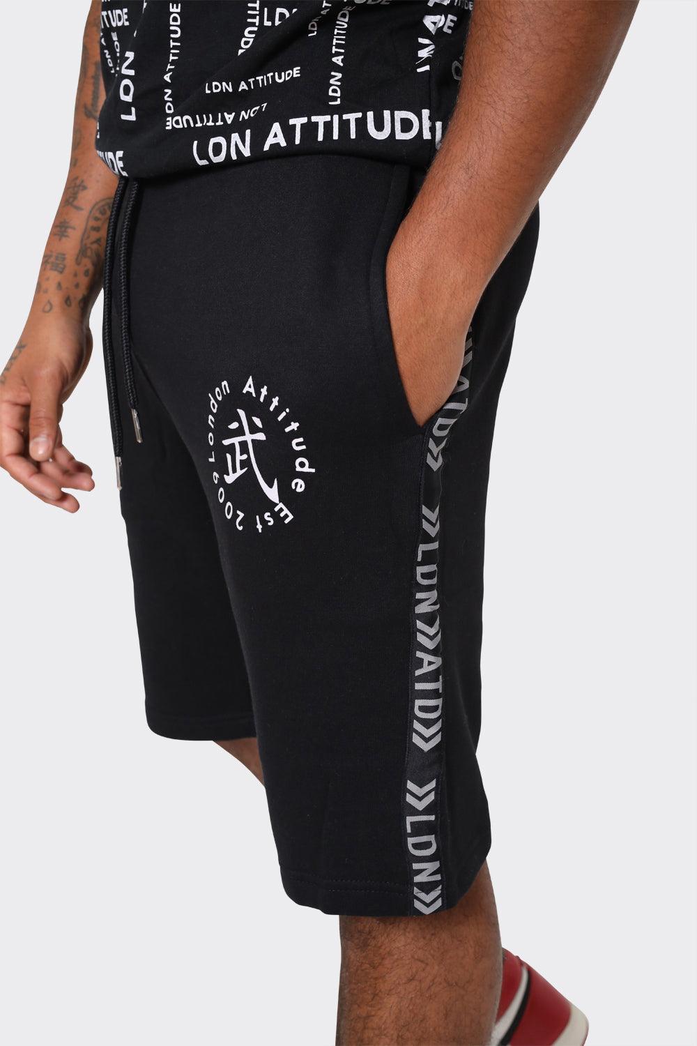 London Attitude Men's Black Cargo Shorts with Logo Detailing - London Attitude