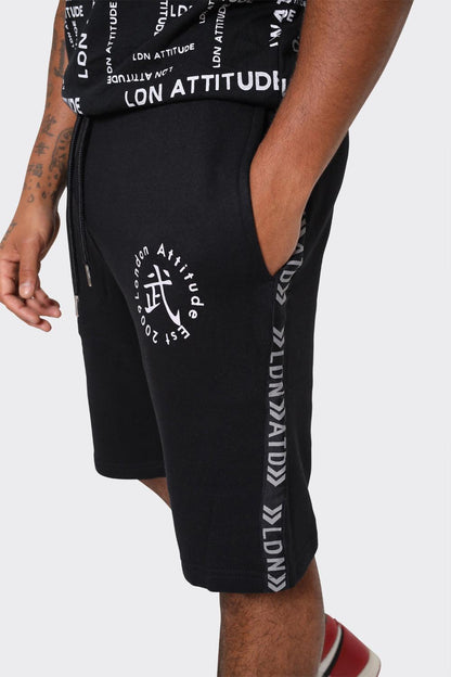 London Attitude Men's Black Cargo Shorts with Logo Detailing - London Attitude