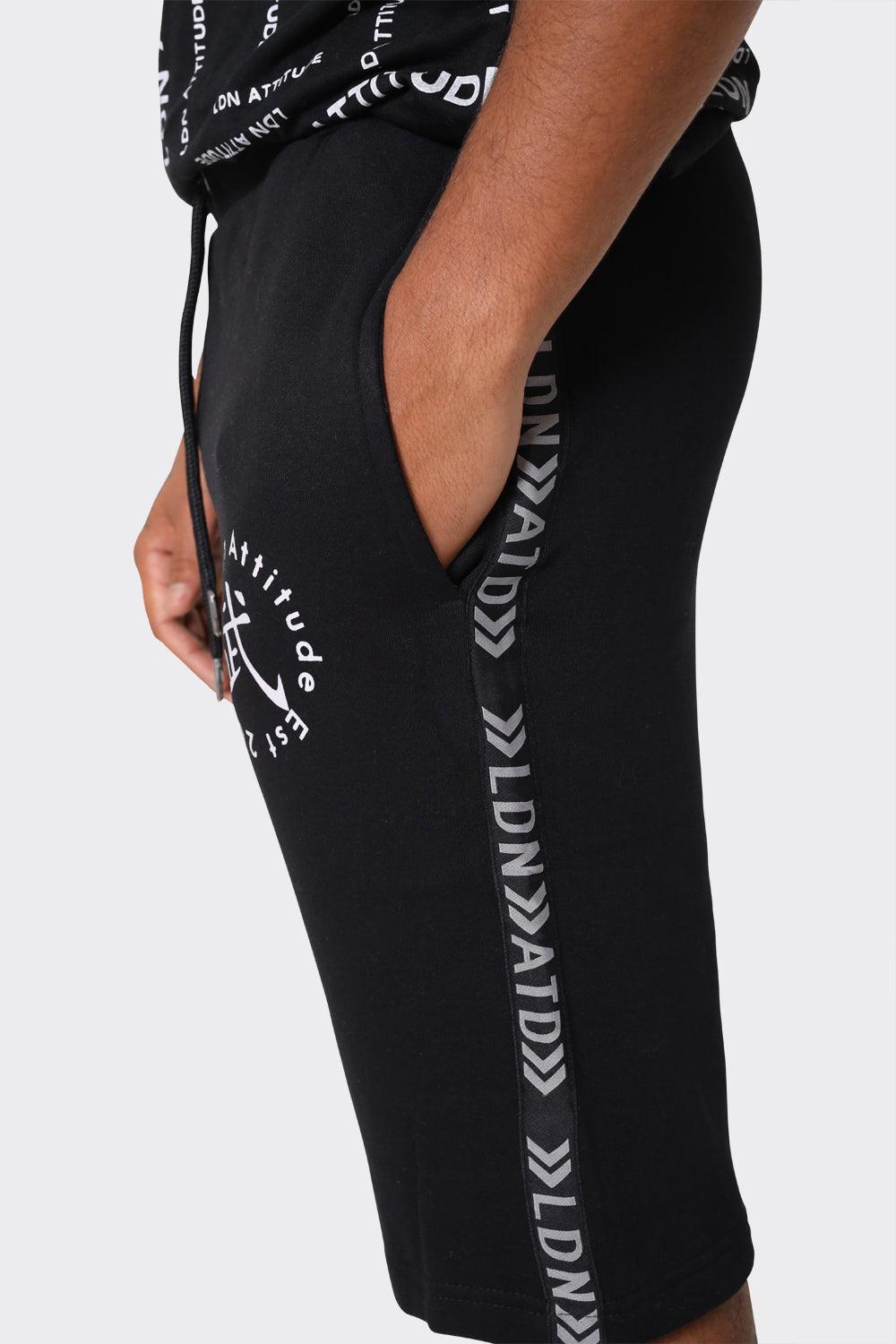 London Attitude Men's Black Cargo Shorts with Logo Detailing - London Attitude