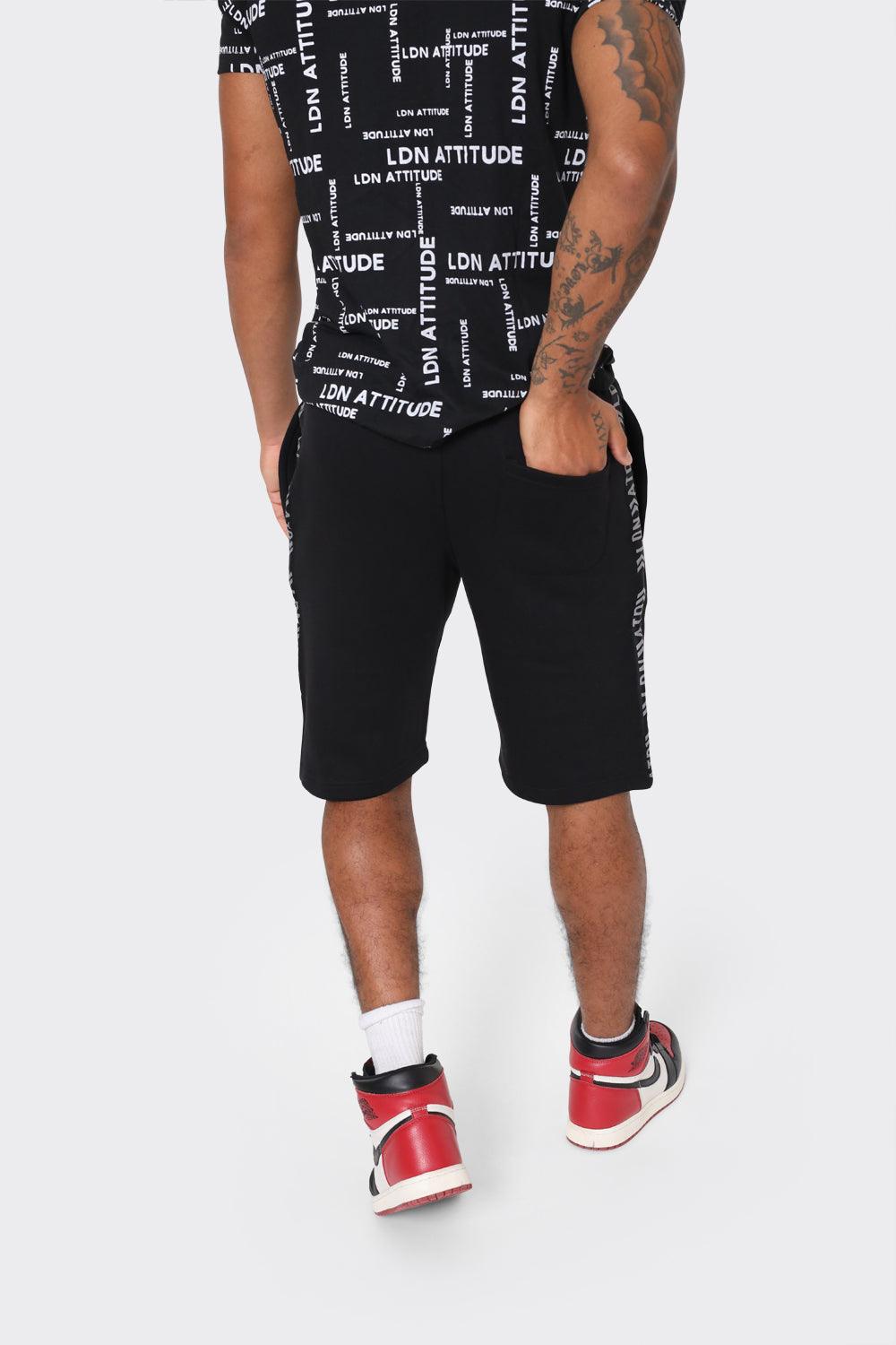 London Attitude Men's Black Cargo Shorts with Logo Detailing - London Attitude