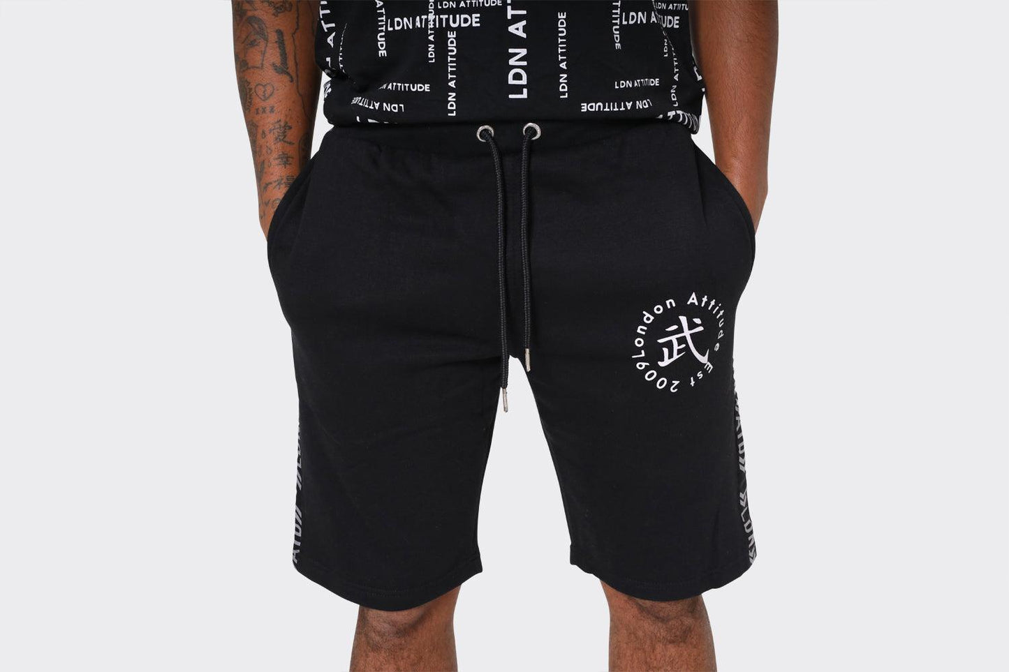 London Attitude Men's Black Cargo Shorts with Logo Detailing - London Attitude