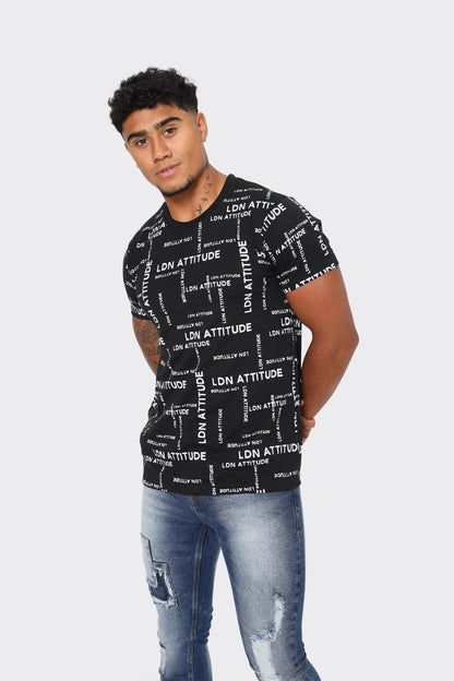 LDN Attitude All-Over Print Men's T-Shirt  in Black - London Attitude