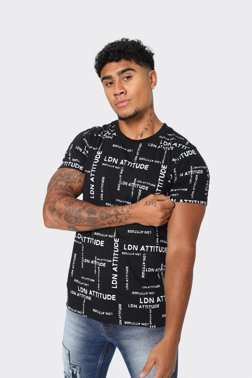 LDN Attitude All-Over Print Men's T-Shirt  in Black - London Attitude