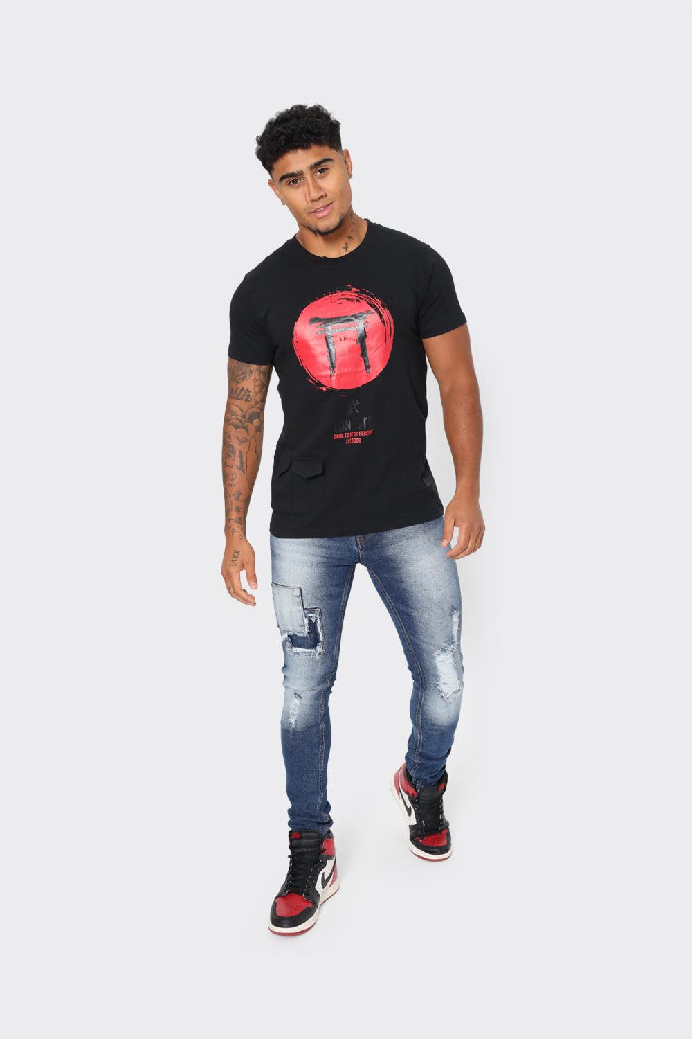 LDN ATTD Black T-Shirt with Red Torii Gate Graphic - London Attitude