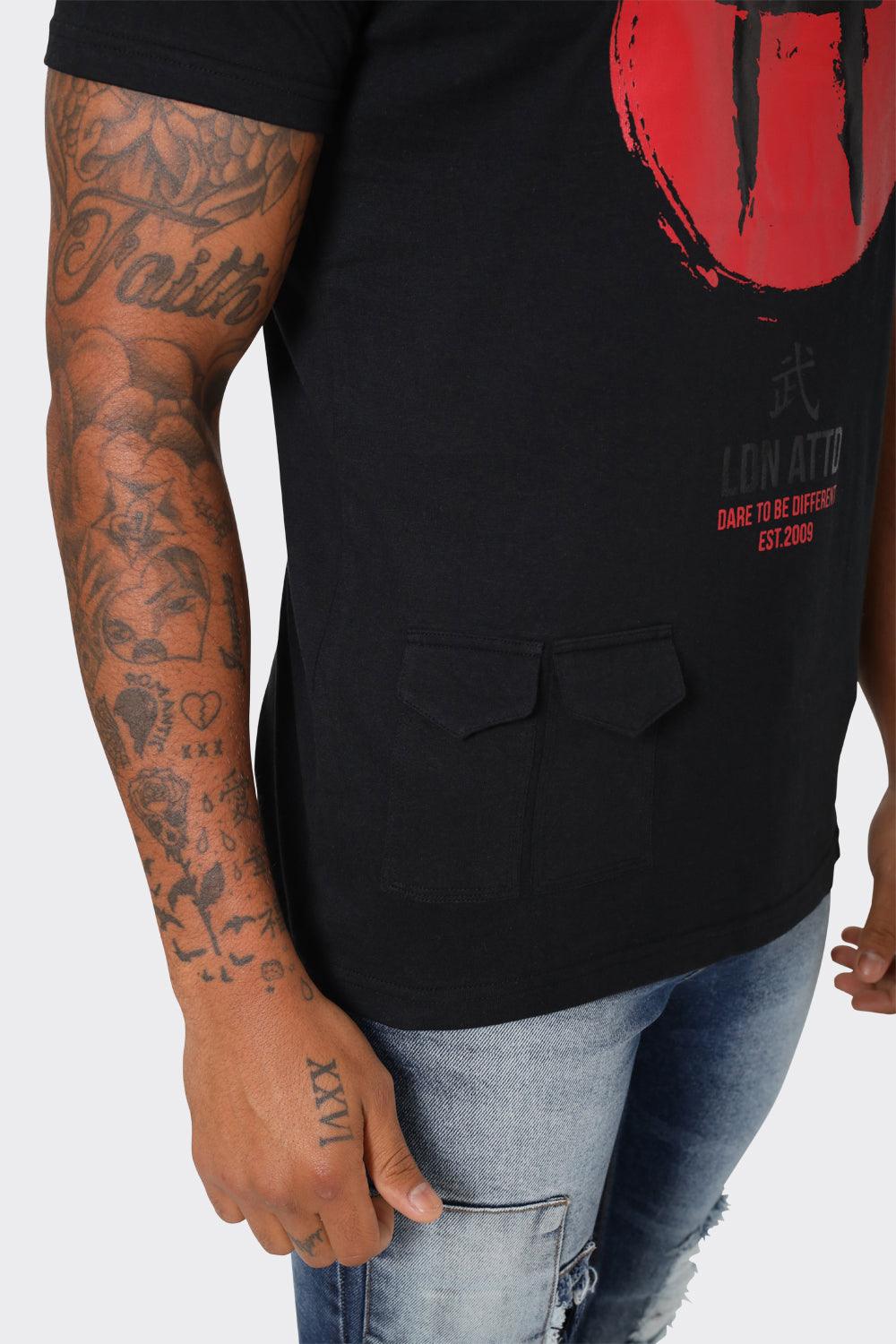 LDN ATTD Black T-Shirt with Red Torii Gate Graphic - London Attitude
