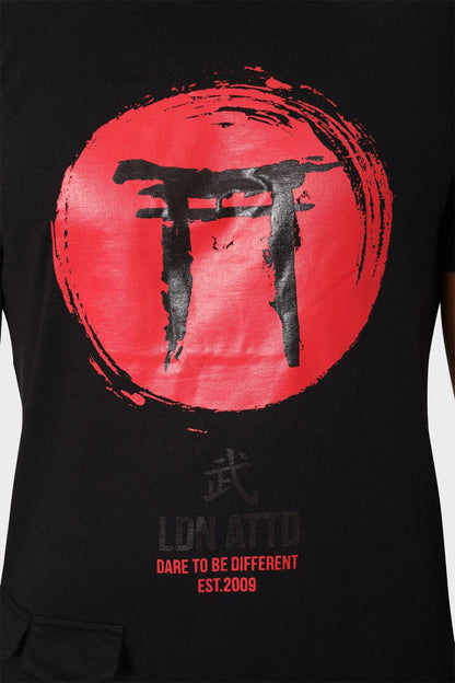 LDN ATTD Black T-Shirt with Red Torii Gate Graphic - London Attitude