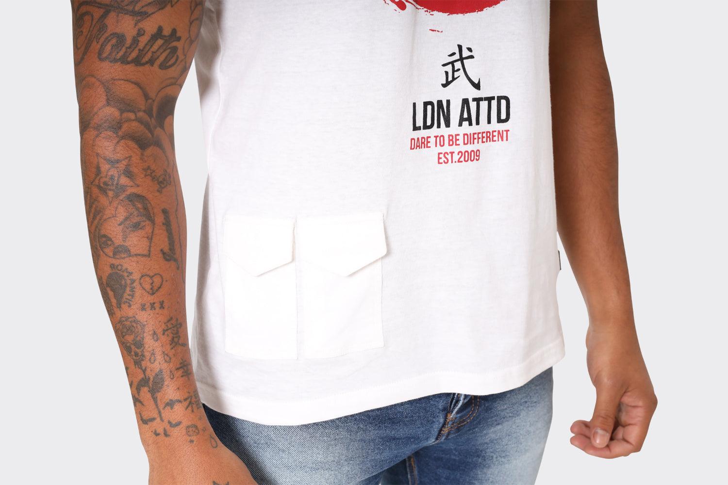 LDN ATTD White T-Shirt with Red Torii Gate Graphic - London Attitude