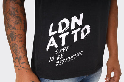 Men's Black T-Shirt with Chest Buckle Pocket and Text Print - London Attitude
