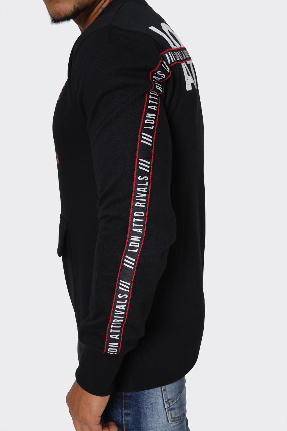 Men's Black London Attitude Graphic Sweatshirt with Sleeve Tape - London Attitude