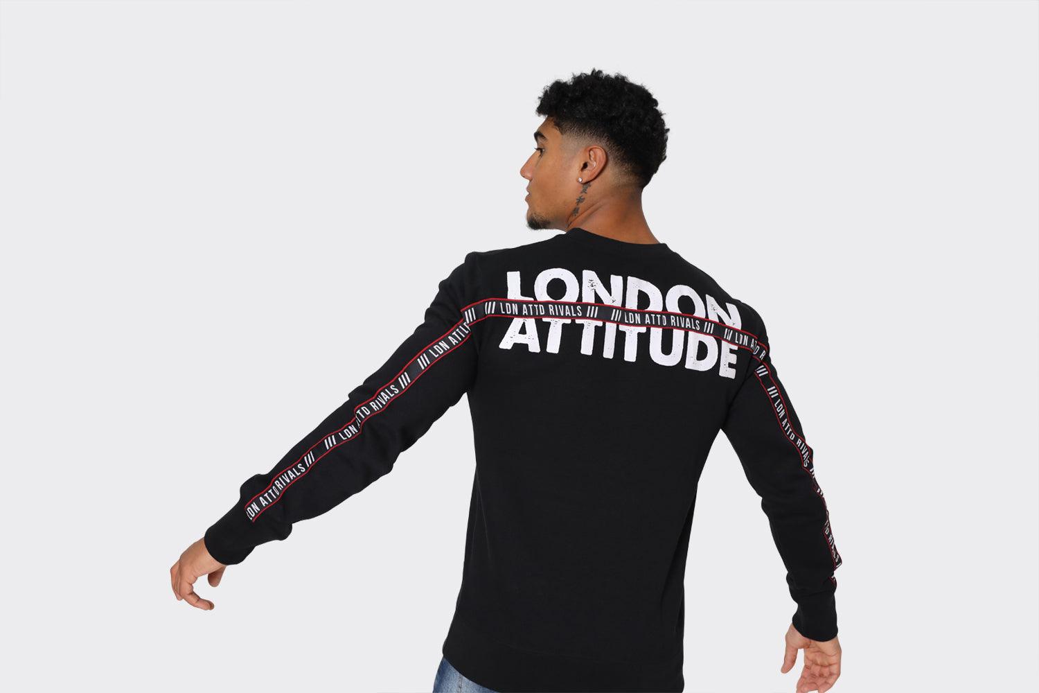 Men's Black London Attitude Graphic Sweatshirt with Sleeve Tape - London Attitude